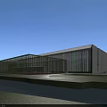 Modern Museum Building Featuring Wavy Striped Glass Facade Green Lawn and Plaza Under Blue Sky