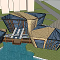 Contemporary Architectural Design With Glass Curtain Walls Wooden Structures And Waterfront Setting