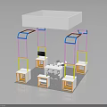 Colorful Framed Display Booth With White Top Orange Bases And White Tables