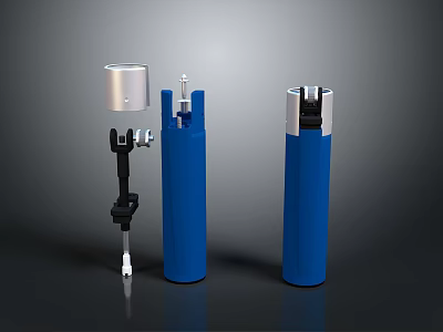 Blue Cylindrical Household Essentials With Silver Tops And Black Components 3d model