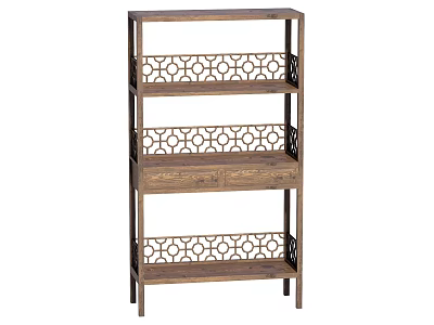 Vintage Wooden Shelf with Multiple Tiers Drawer and Openwork Design for Home Storage 3d model