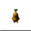 Cute Yellow Cartoon Chick With Green Leaf On Head And Plump Adorable Body