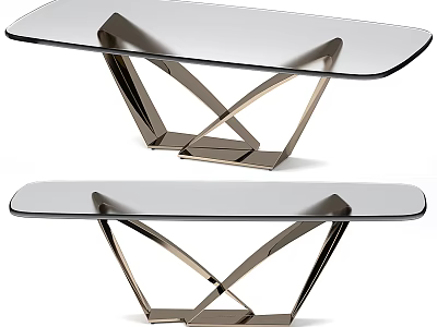 Modern Glass Top Dining Table With Sleek Metal Crisscross Frame Design 3d model