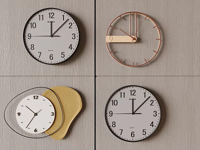 Modern Stylish Clocks With Round Shapes Black Rose Gold Frames Transparent Elements And White Dials 3d model