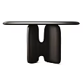 Modern Console Table With Sleek Black Top And Unique Curved Wooden Support Base Design