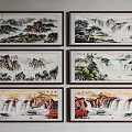 Traditional Chinese Landscape Paintings With Mountain River Waterfall Tree And Natural Scenery Artwork