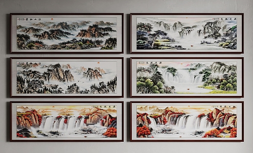 New Chinese Landscape Painting Background Wall Hanging Painting Office Hanging Painting 3d model