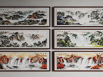 New Chinese Landscape Painting Background Wall Hanging Painting Office Hanging Painting 3d model