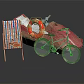 Vibrant Pink Water Boat With Lifebuoy Bicycle And Beach Chair