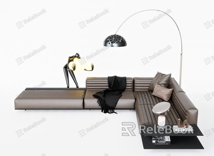 Modern Corner Sofa Multi-person Sofa Floor Lamp Ornaments Pillow Side Table Blanket Table Lamp model