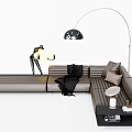 Brown Sectional Sofa With Black Throw Blanket Pillows Floor Lamp And Side Table 3d model