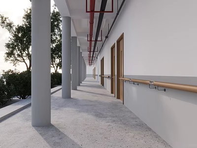 Modern Honglin Home for the Elderly Corridor Exterior View 3d model