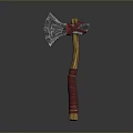 Decorative Battle Axe With Metal Blade Wooden Handle And Red Wrapping Design