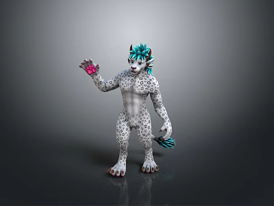 Mythical Fantasy Creature With Teal Mane White Spotted Body Holding Pink Gem 3d model