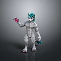 Mythical Fantasy Creature With Teal Mane White Spotted Body Holding Pink Gem
