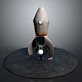 Vintage Metal Rocket Model With Ladder Miniature Figure On Circular Moon Surface Platform