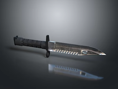 Tactical Military Knife With Black Handle Serrated Metal Blade And Reflective Surface 3d model