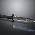 Tactical Military Knife With Black Handle Serrated Metal Blade And Reflective Surface