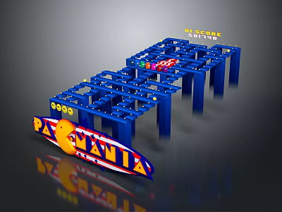 PARKANIA Amusement Park Track Structure With Blue Frames And Colorful Cars On Rails 3d model