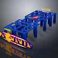 PARKANIA Amusement Park Track Structure With Blue Frames And Colorful Cars On Rails
