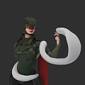 Green Armored Character With Red Eyed Helmet And Red Cape Holding White Serpent Creature