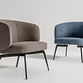 Modern Leisure Chairs With Curved Backrest Brown And Blue Upholstery Black Metal Legs