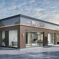 Modern Marlin Storefront Design With Glass Facade Wooden Elements And Lighting 3d model