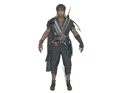 Archer Hunter Character With Arrow Quiver And Companion Creature In Dark Outfit 3d model