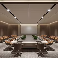 Modern Conference Room Interior With Long Table Leather Chairs And Large Projector Screen 3d model