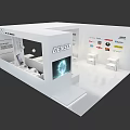 DENSO Exhibition Booth With White Modern Design Display Screen And Brand Logos For Product Presentation