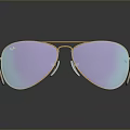 Aviator Style Sunglasses With Gold Frame And Purple Gradient Lenses On Reflective Surface