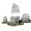 Natural Stone and Wood Garden Decor With Three Rocks and Green Plants