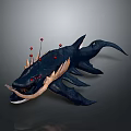 Fierce Black Mythical Creature With Antler Like Spikes Red Dots Open Mouth And Sharp Fangs