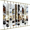 Modern Mirrored Paneled Room Divider With Metal Frame For Elegant Interior Space