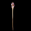 Elegant Purple and White Flower with Curved Petal and Slender Stem on Black Background