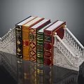 Vintage White Staircase Design Bookshelf With Colorful Decorative Books And Carved Railings