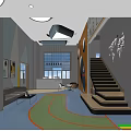 Modern Qidia English School Interior Design With World Map Bookshelves And Staircase