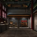 Cultural Center Traditional Interior Featuring Golden Buddha Statue Hanging Lanterns Red Curtains And Display Cabinets