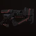 Black And Red Sci Fi Gun With Futuristic Mechanical Design And Tactical Grip
