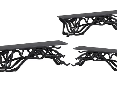 Three Black Benches Featuring Branch Like Legs Modern Furniture Design 3d model