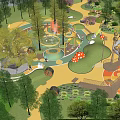 Fun Safe Kids Playground In Lush Park With Slides Swings Trees And Colorful Flowers