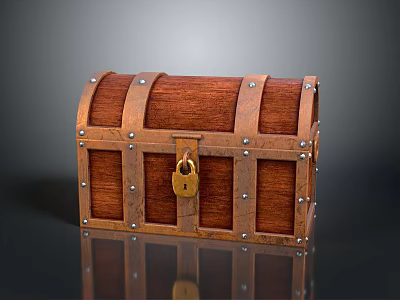Vintage Wooden Chest With Metal Straps Brass Lock And Decorative Nails 3d model