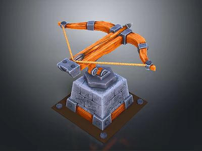 Ancient Ballista Siege Equipment With Stone Base And Wooden Bow Arms 3d model