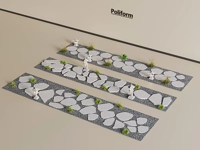 Garden Stone Path Design With Irregular Slabs And Small Plants Landscaping Elements 3d model