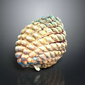 Vibrant Pine Cone with Yellow and Blue Accents and Scaly Texture on Black Background