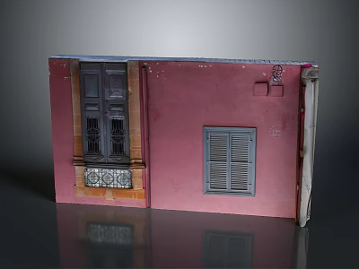 Architectural Model Furniture In Pink With Decorative Window And Gray Shutter 3d model