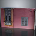 Architectural Model Furniture In Pink With Decorative Window And Gray Shutter 3d model