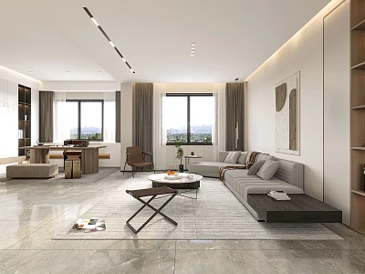 Minimalist Living and Dining Room Interior With Sofa Coffee Table Dining Set And Window View 3d model