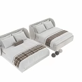 Modern Double Bed Design With Upholstered Headboard White Pillows And Plaid Runner 3d model