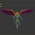Mythical Armored Warrior And Winged Creature With Red Gold Armor Vibrant Wings And Weapon